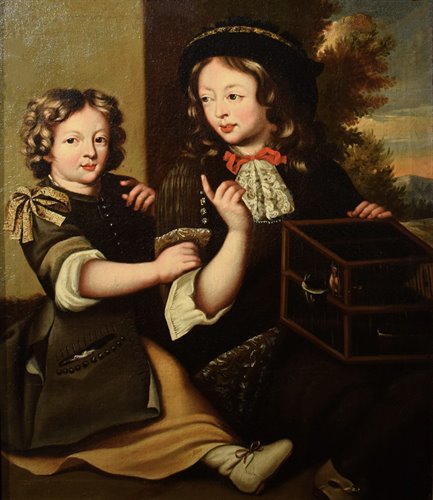 "Children with cage and bird"